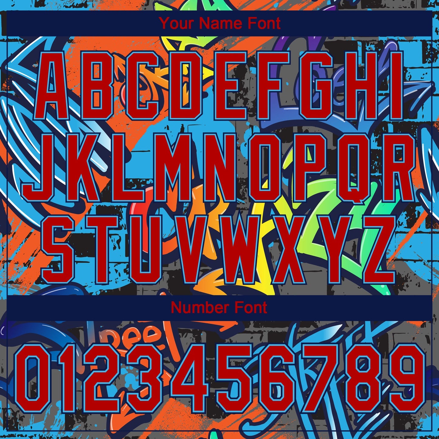 Custom Graffiti Pattern Red Sky Blue-Navy Vibrant Multi-Color Street Style Two-Button Unisex Softball Jersey