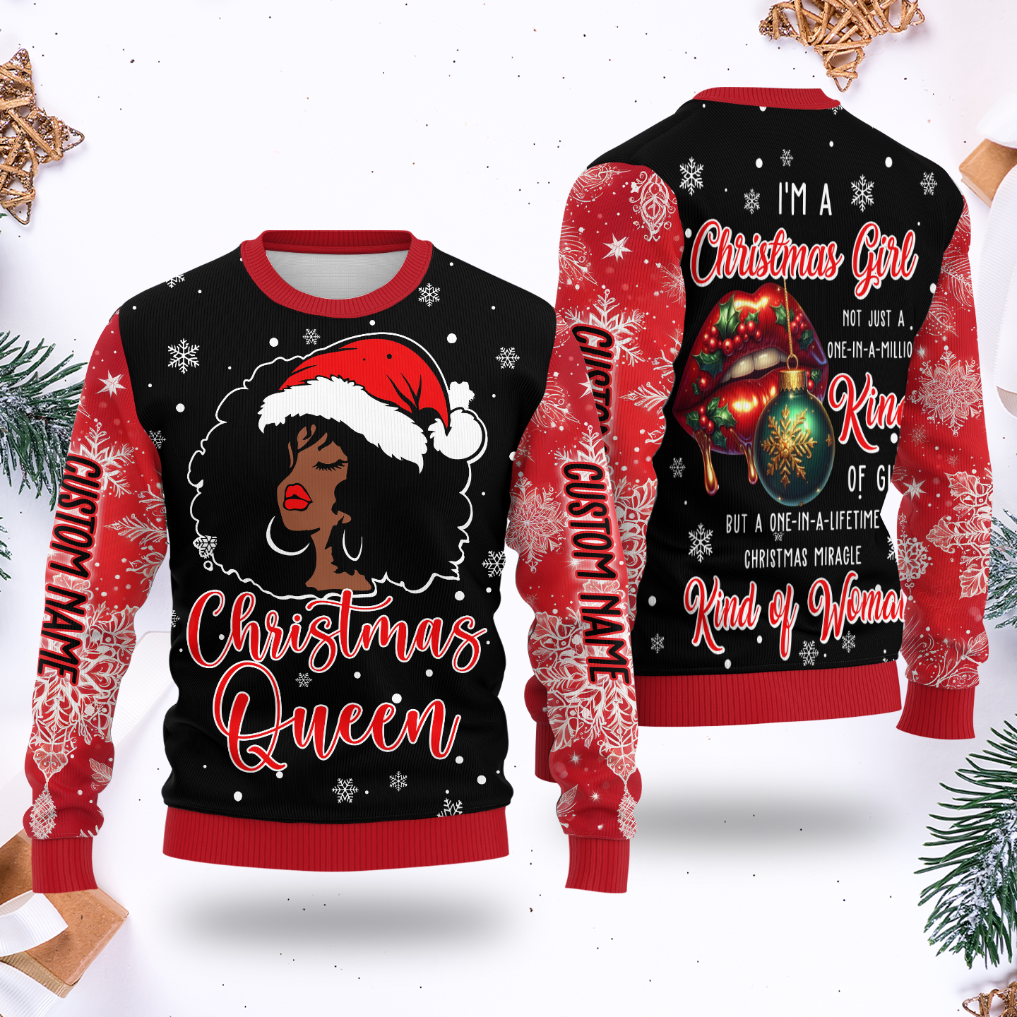 Christmas Queen Hoodie – Holiday Afro Woman Zip Up Sweatshirt
