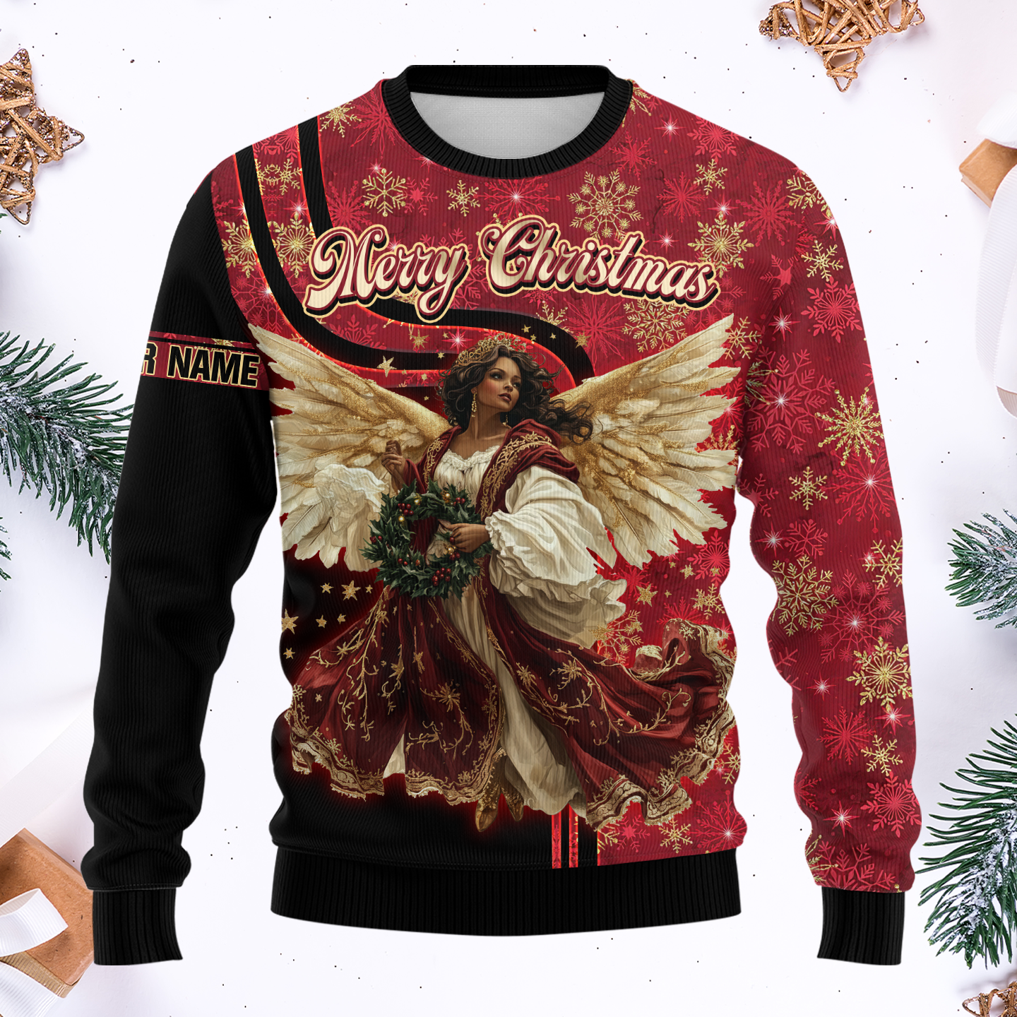 Christmas Angel Hoodie – Merry Christmas Zip Up, Elegant Angel Wings Holiday Sweater