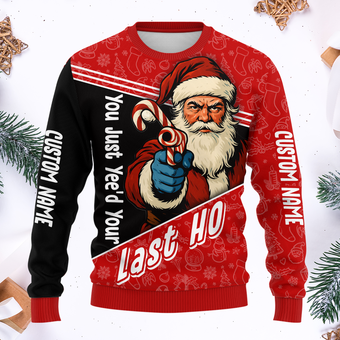 Funny Santa Hoodie – You Just Yeed Your Last Ho, Custom Name Christmas Zip Up, Holiday Humor Hoodie Gift