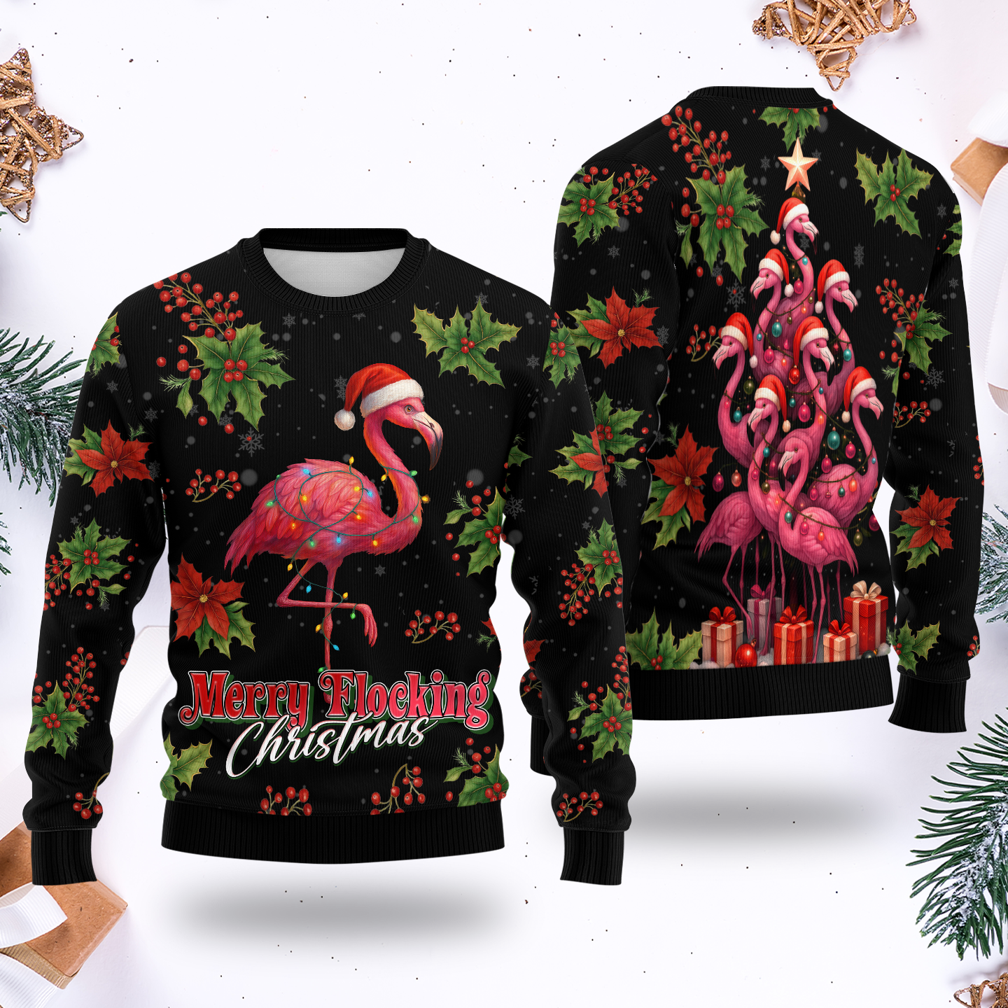 Merry Flocking Christmas Hoodie – Funny Flamingo Holiday Zip Up