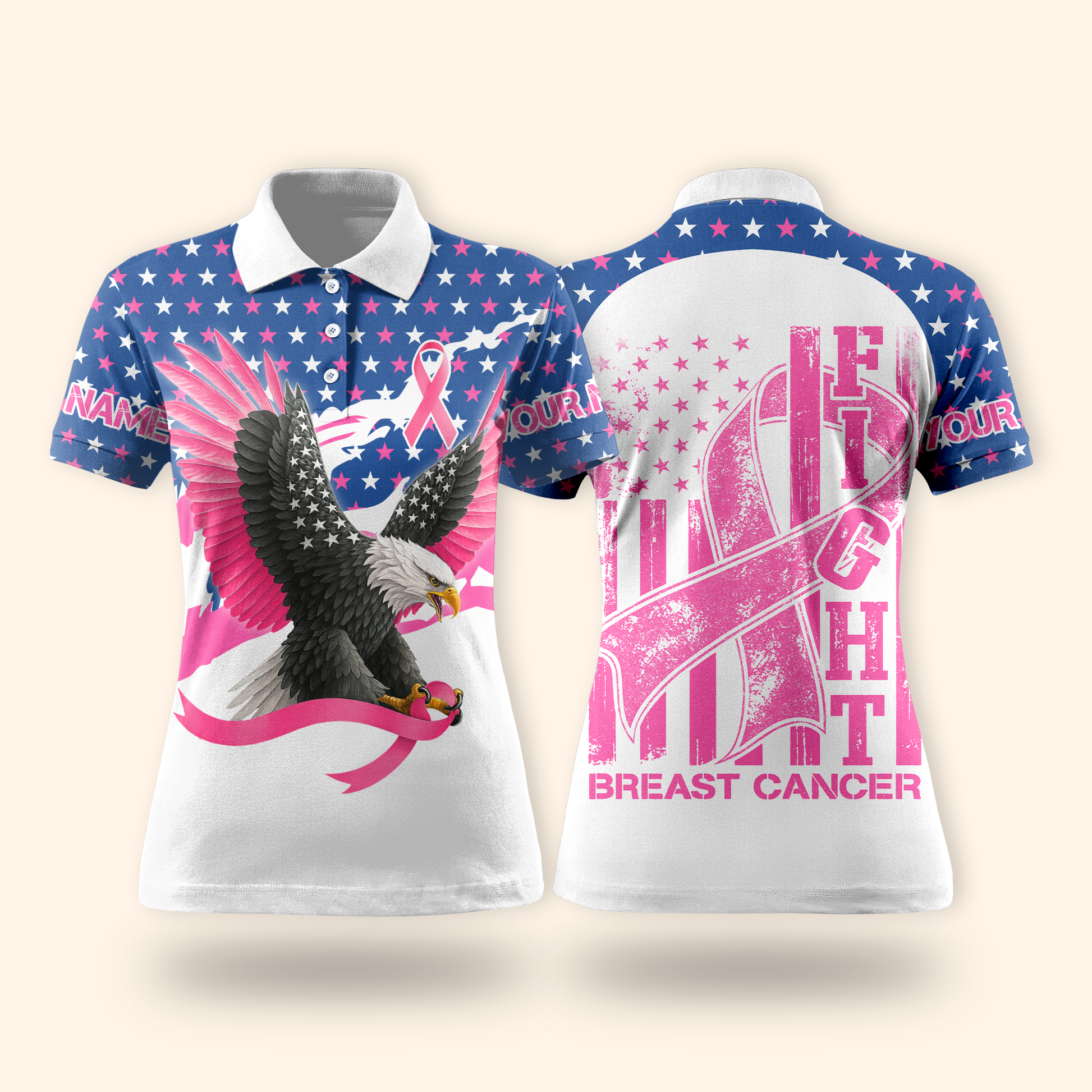 Personalized Eagle Pink Ribbon Fight Breast Cancer Awareness Shirt, Custom Choo