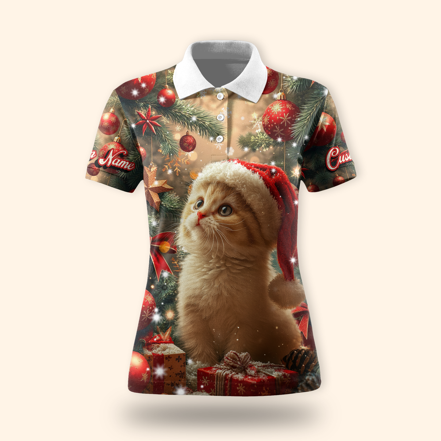 Cute Cat Christmas Hoodie – Personalized Santa Kitty Zip Up