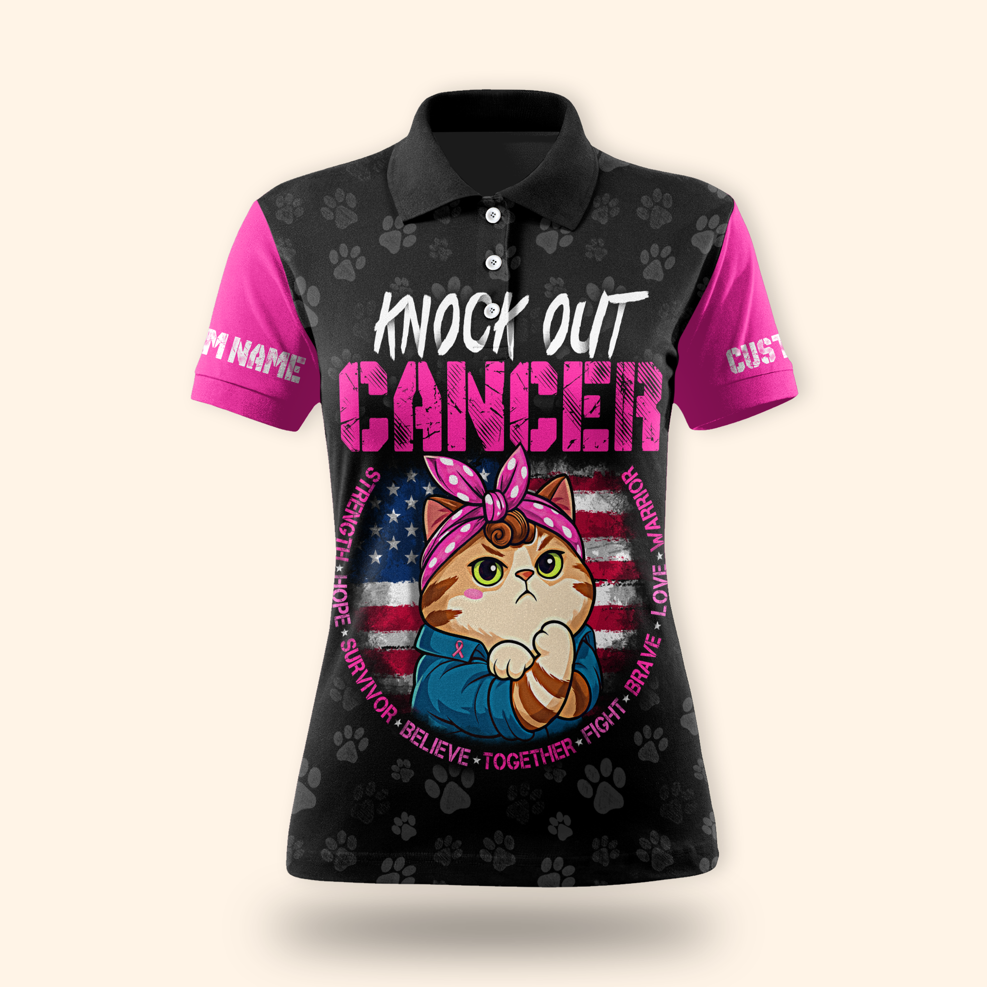 Personalized Breast Cancer Awareness Cat Warrior, Custom Choo