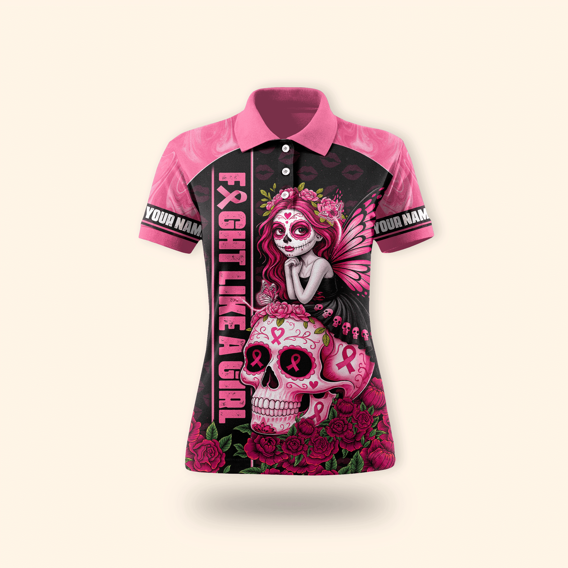 Fight Like A Girl Sugar Skull - Breast Cancer Awareness Shirt, Custom Choo