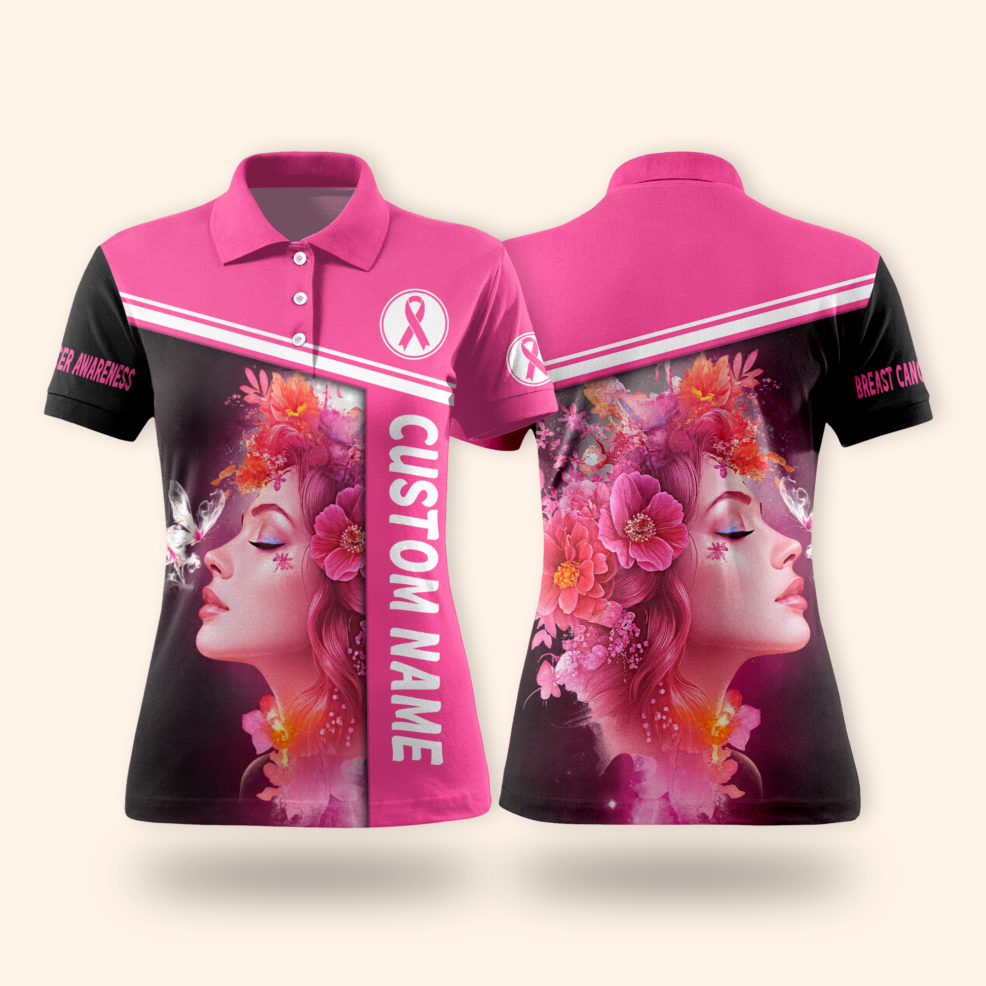 Personalized Pink Ribbon Floral Woman Awareness Shirt, Custom Choo
