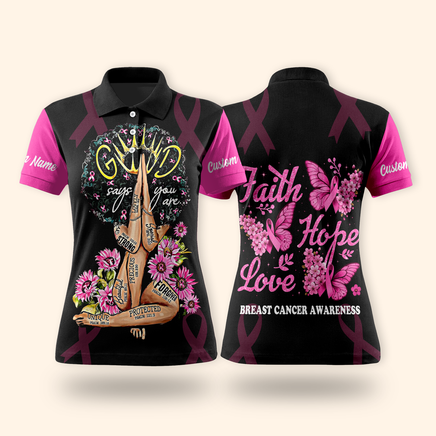 Personalized "Faith Hope Love" Breast Cancer Awareness Hoodie, Custom Choo