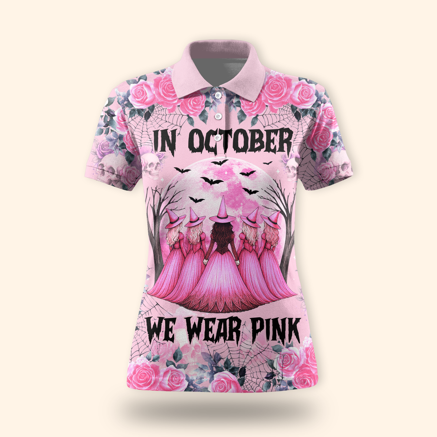 "In October We Wear Pink" Witch Hollow Back Tank Top & Skull Rose, Custom Choo