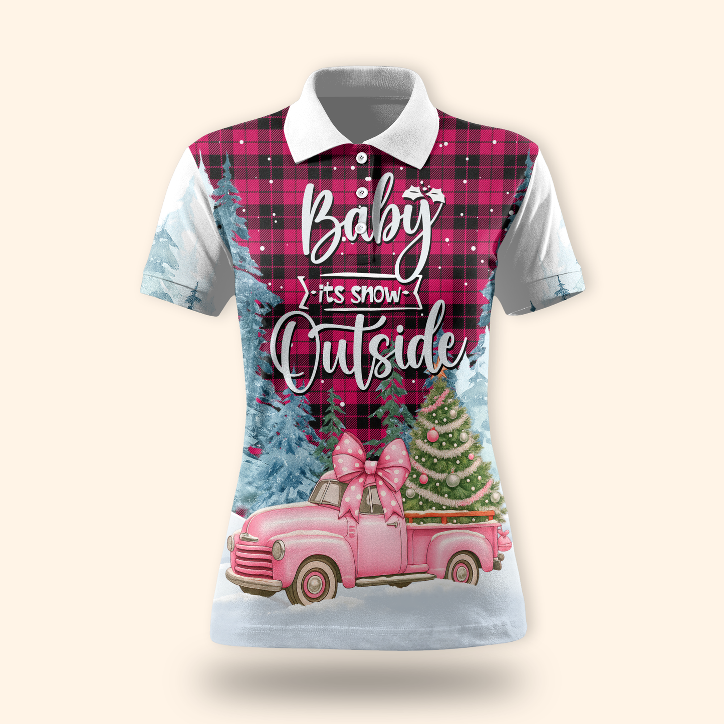 Baby It’s Snow Outside Hoodie – Pink Truck Christmas Zip Up, Winter Holiday Sweater