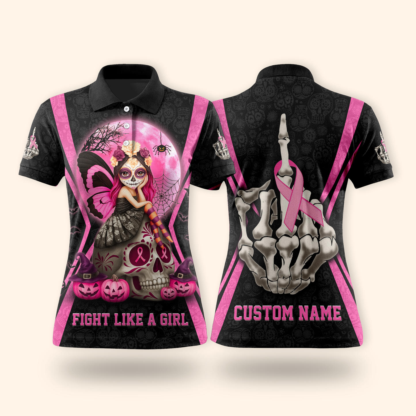 Personalized Sugar Skull Fight Like A Girl - Breast Cancer Awareness Shirt, Custom Choo