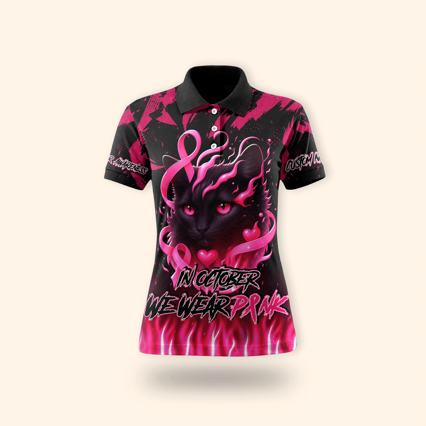 Personalized In October We Wear Pink Black Cat - Breast Cancer Awareness Shirt