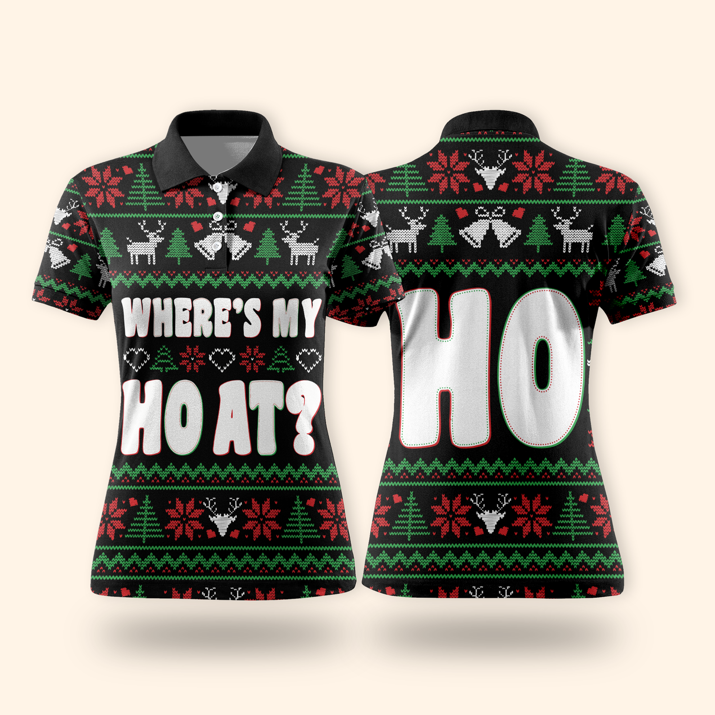 Funny Christmas Hoodie – Where’s My Ho At, Ugly Sweater Style Zip Up, Holiday Party Hoodie Gift for Men Women
