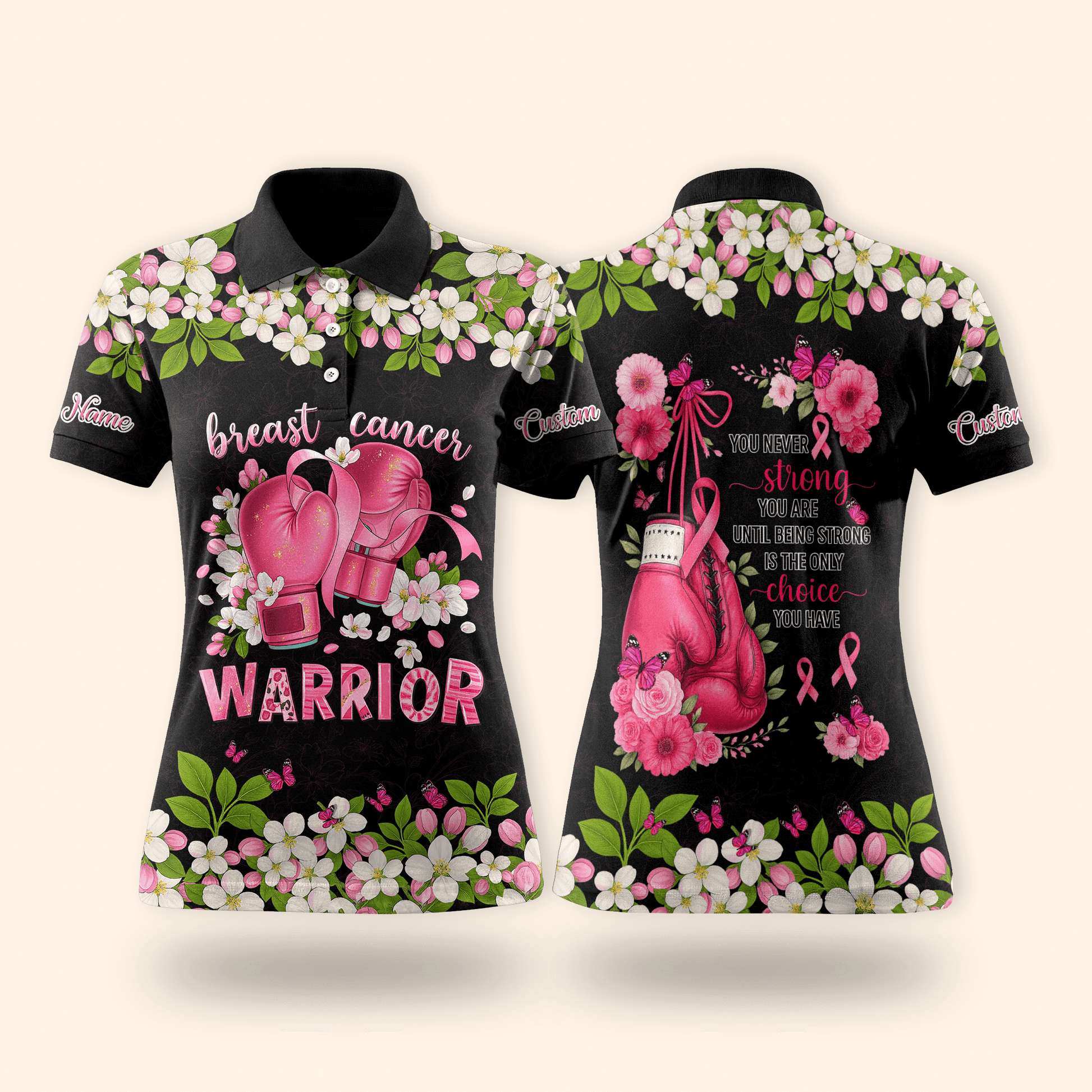 Personalized Floral Fight Like Warrior - Breast Cancer Awareness Shirt, Custom Choo
