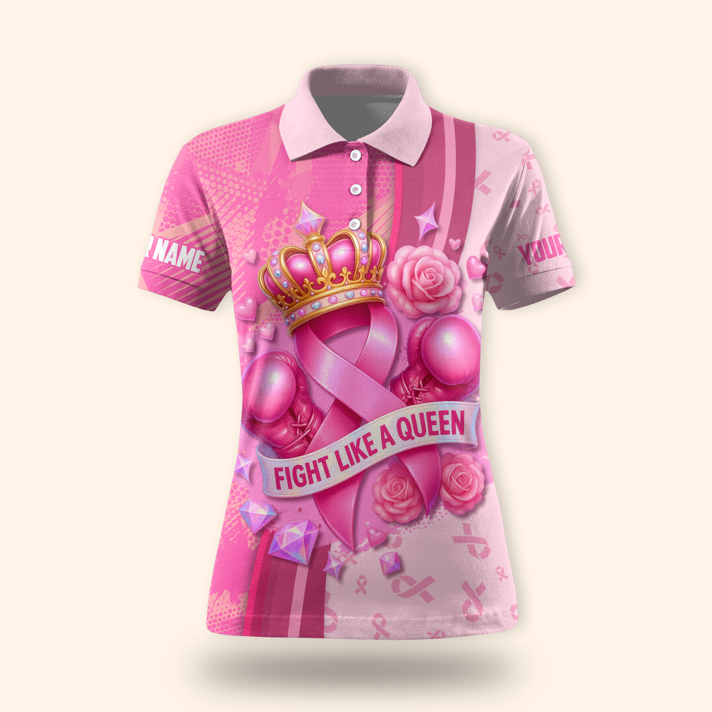 Personalized Pink Ribbon Fight Like A Queen Breast Cancer Awareness Shirt, Custom Choo