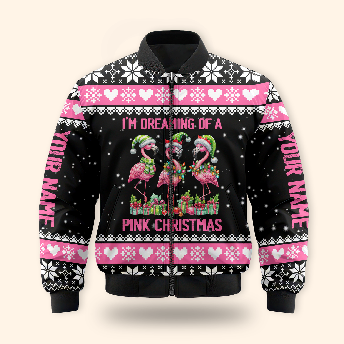I’m Dreaming of a Pink Christmas Hoodie – Cute Flamingo Holiday Zip Up Sweater