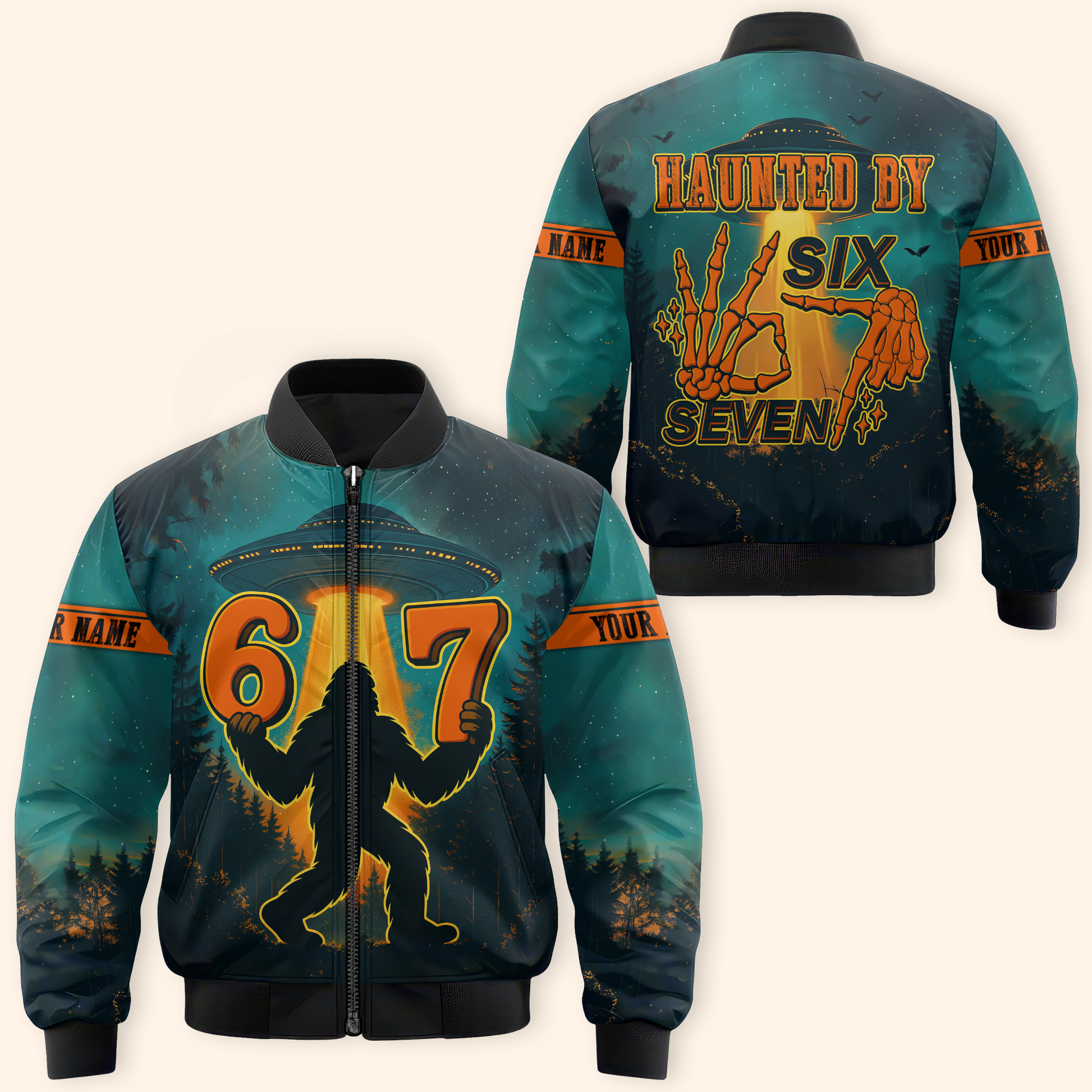 Personalized Bigfoot Hoodie – Haunted by 67 Alien UFO Halloween Zip Up, Custom Choo