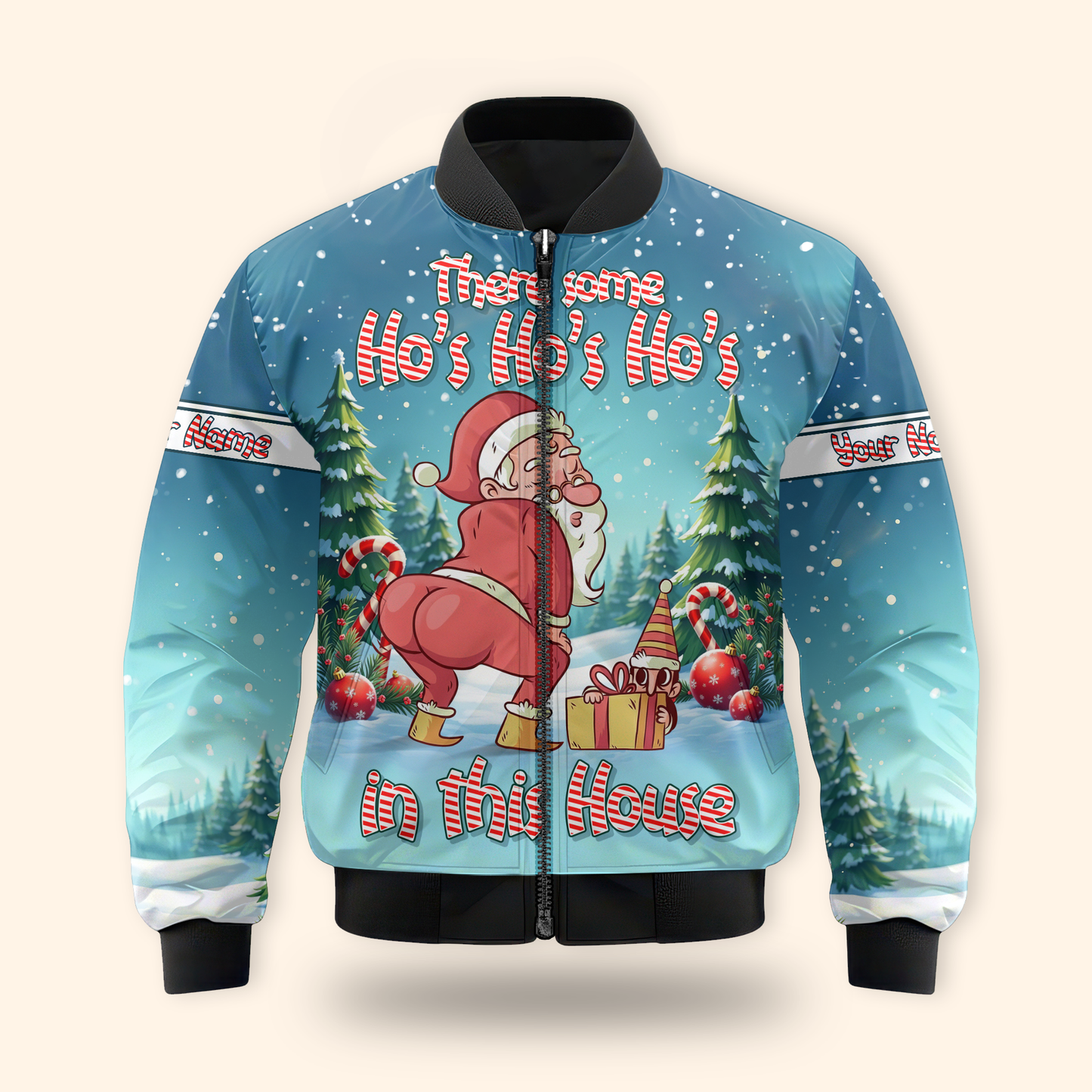 There Some Ho’s In This House Hoodie – Funny Santa Butt Design, Custom Name Christmas Zip Up, Custom Choo