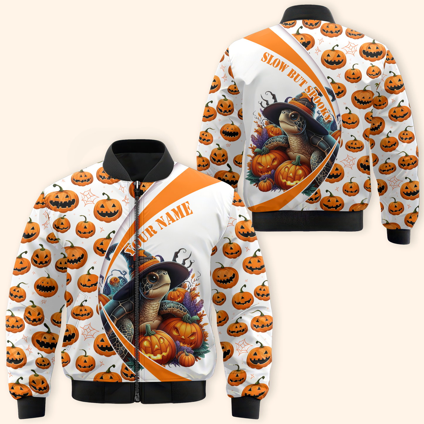 Slow But Spooky Turtle Hoodie – Halloween Pumpkin Zip Up, Custom Name Gift, Custom Choo