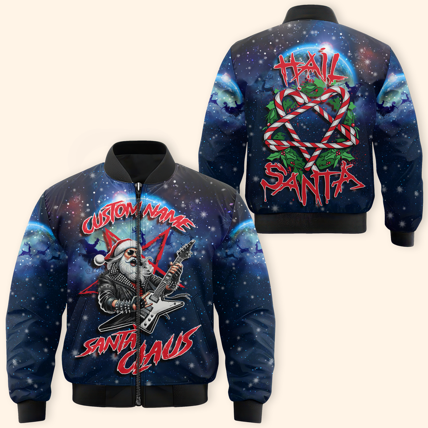 Hail Santa Hoodie – Rock Santa Claus Christmas Hoodie, Personalized Name Gift for Metal Fans
