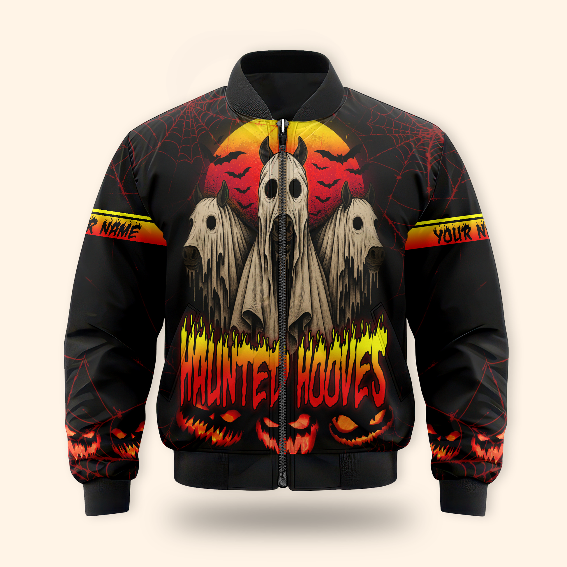 Personalized Haunted Hooves Hoodie – Ghost Horse Halloween Zip Up Jacket, Custom Choo