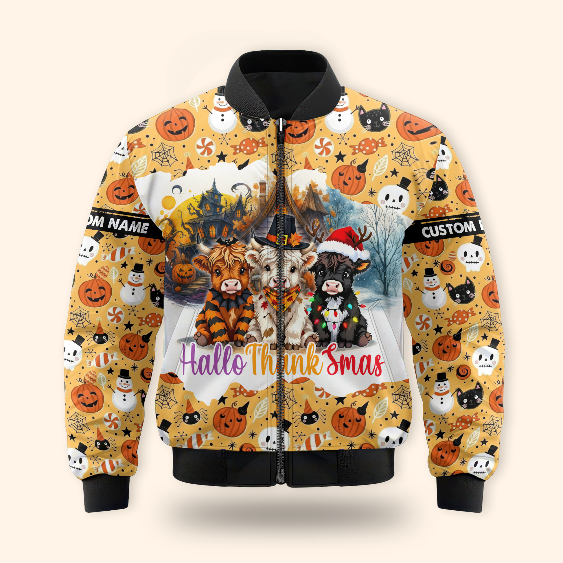 HalloThanksmas Hoodie – Funny Cow Family Halloween Thanksgiving Christmas Sweater, Custom Choo