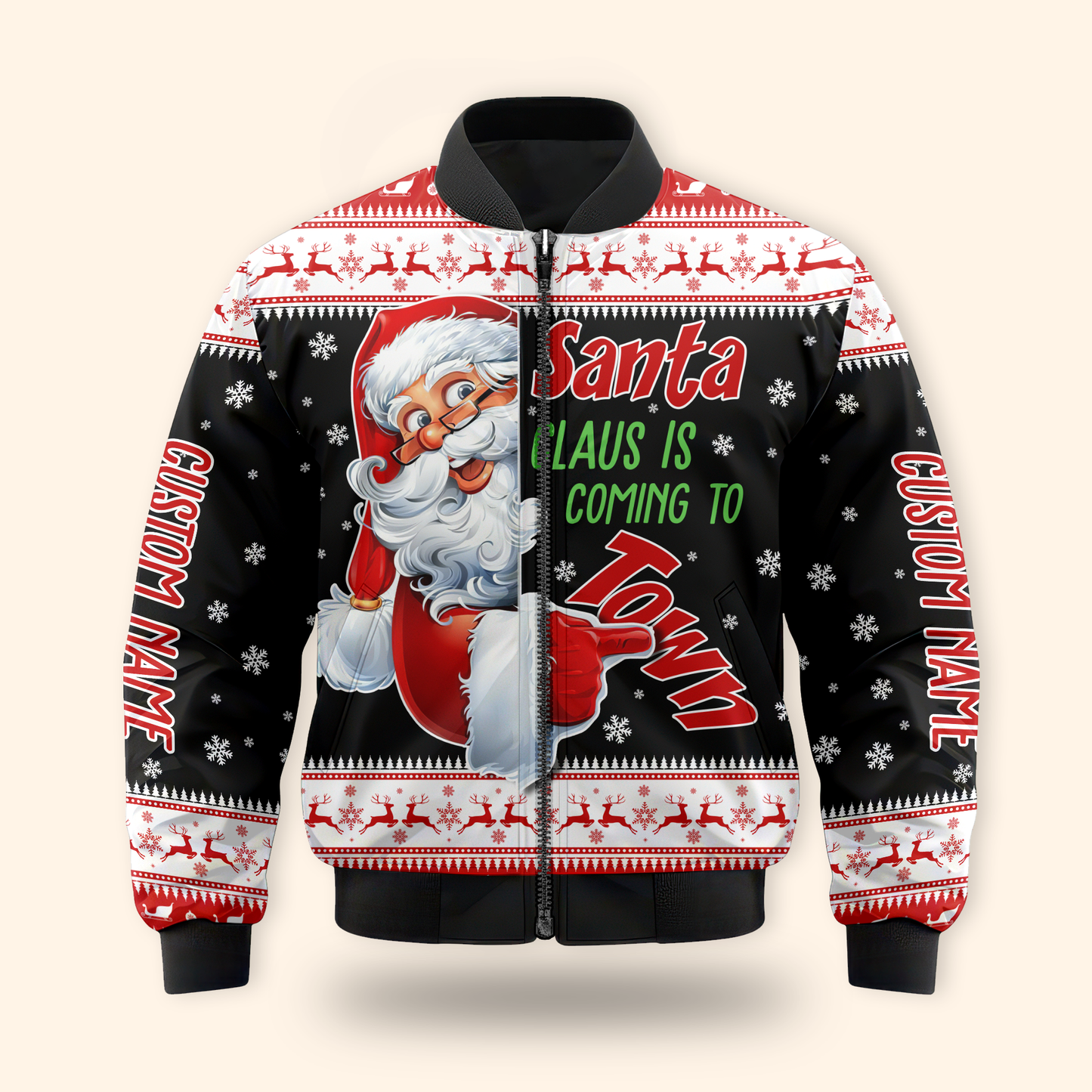 Santa Claus Is Coming to Town Hoodie – Personalized Christmas Hoodie, Funny Holiday Zip Up