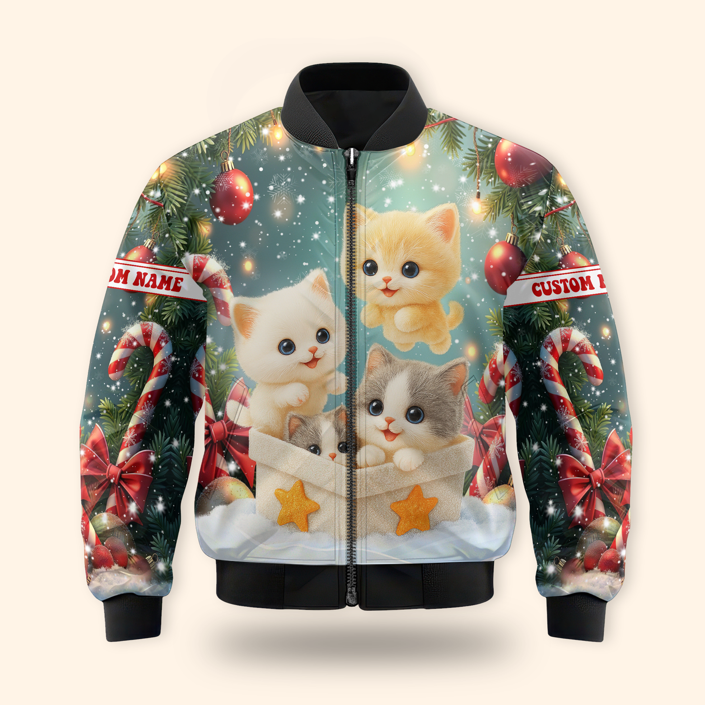 Cute Christmas Cat Hoodie – Kittens in Gift Box Holiday Zip Up