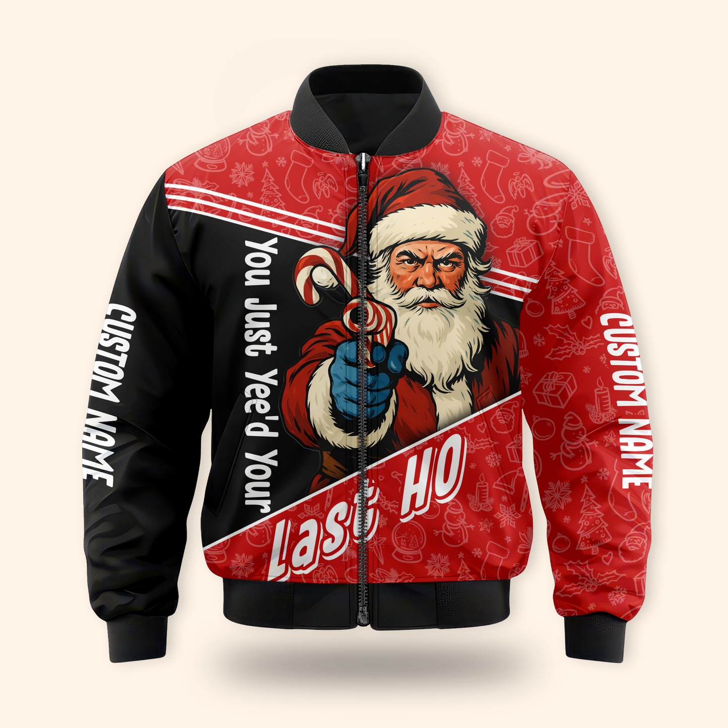 Funny Santa Hoodie – You Just Yeed Your Last Ho, Custom Name Christmas Zip Up, Holiday Humor Hoodie Gift