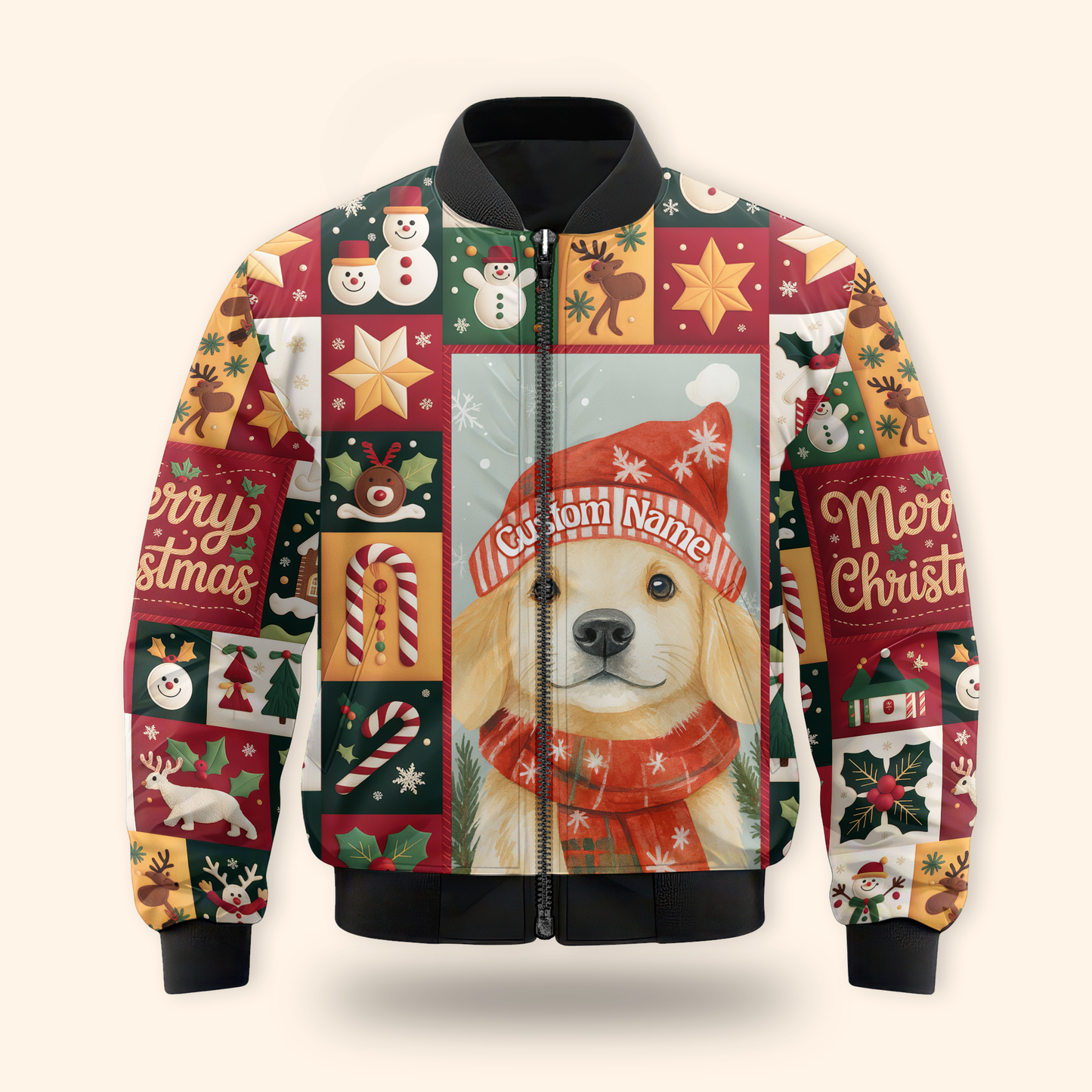 Merry Christmas Dog Hoodie – Golden Retriever in Santa Hat, Personalized Pet Lover Gift