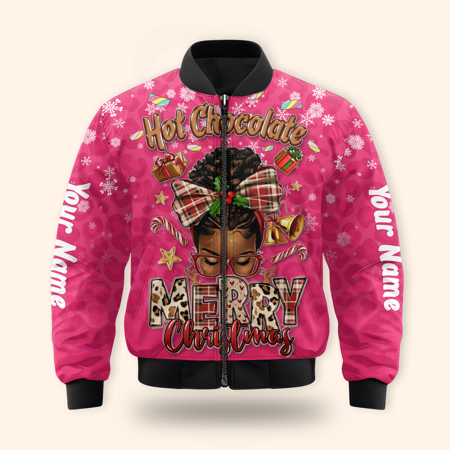 Hot Chocolate Merry Christmas Hoodie – Personalized Holiday Zip Up