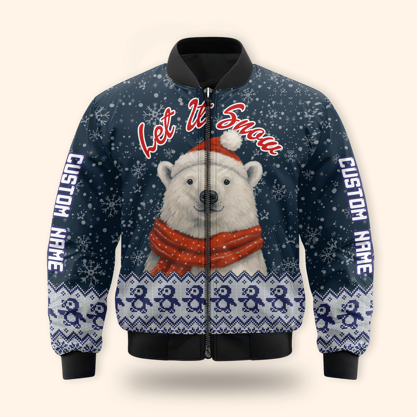 Let It Snow Hoodie – Cute Polar Bear Christmas Hoodie, Personalized Name Winter Gift