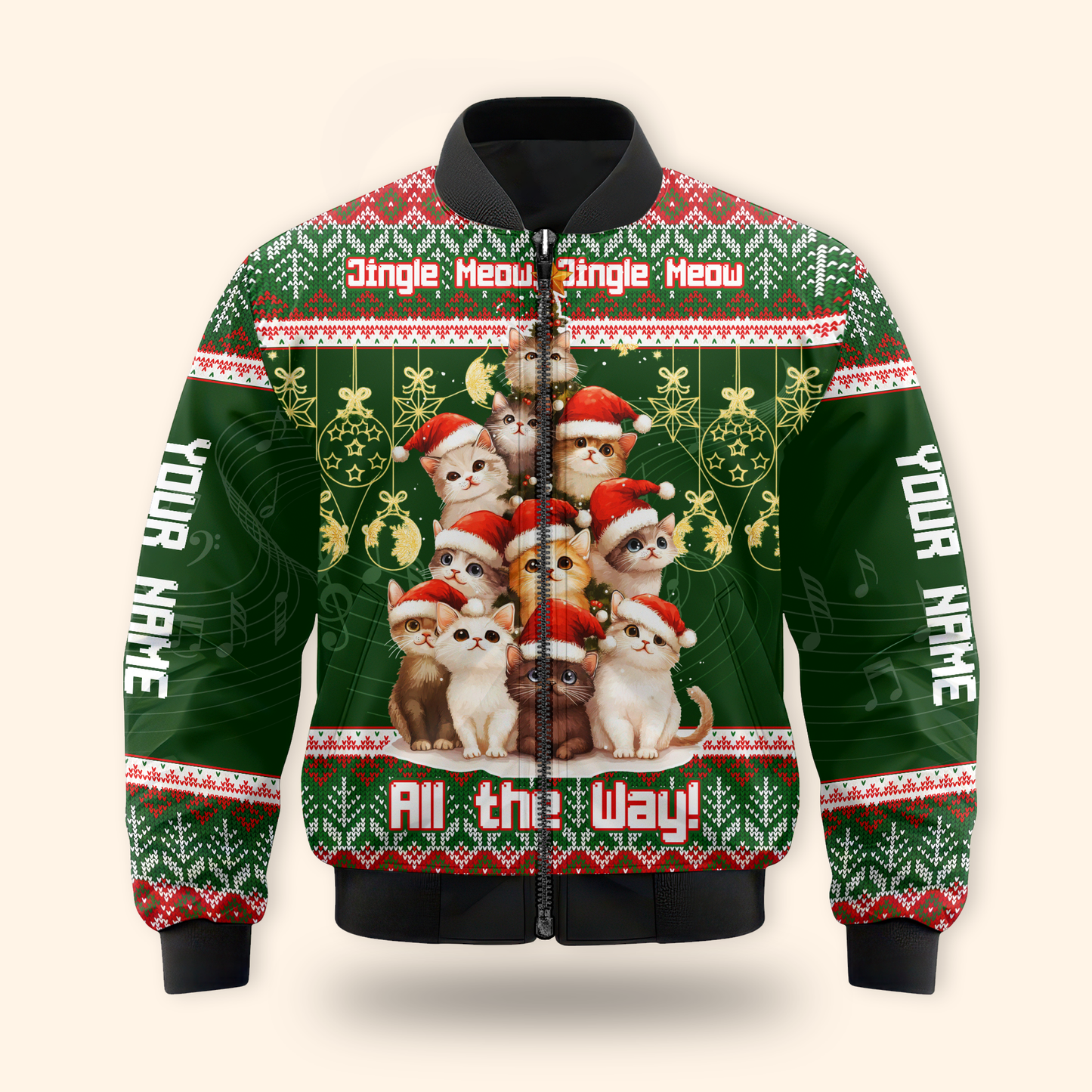 Jingle Meow Christmas Cat Hoodie – Personalized Name Cat Lovers Holiday Sweatshirt