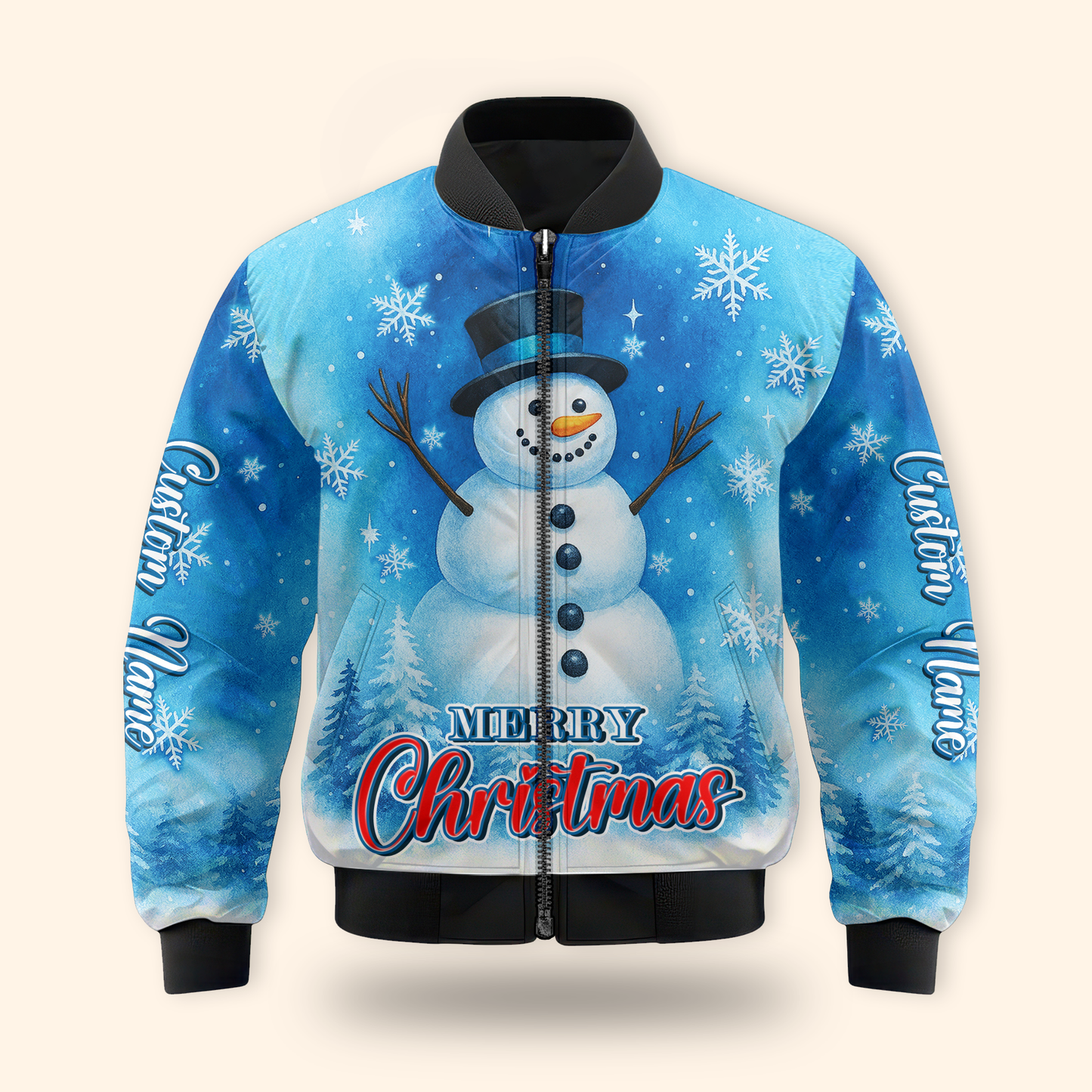 Merry Christmas Snowman Hoodie – Cute Blue Winter Zip Up
