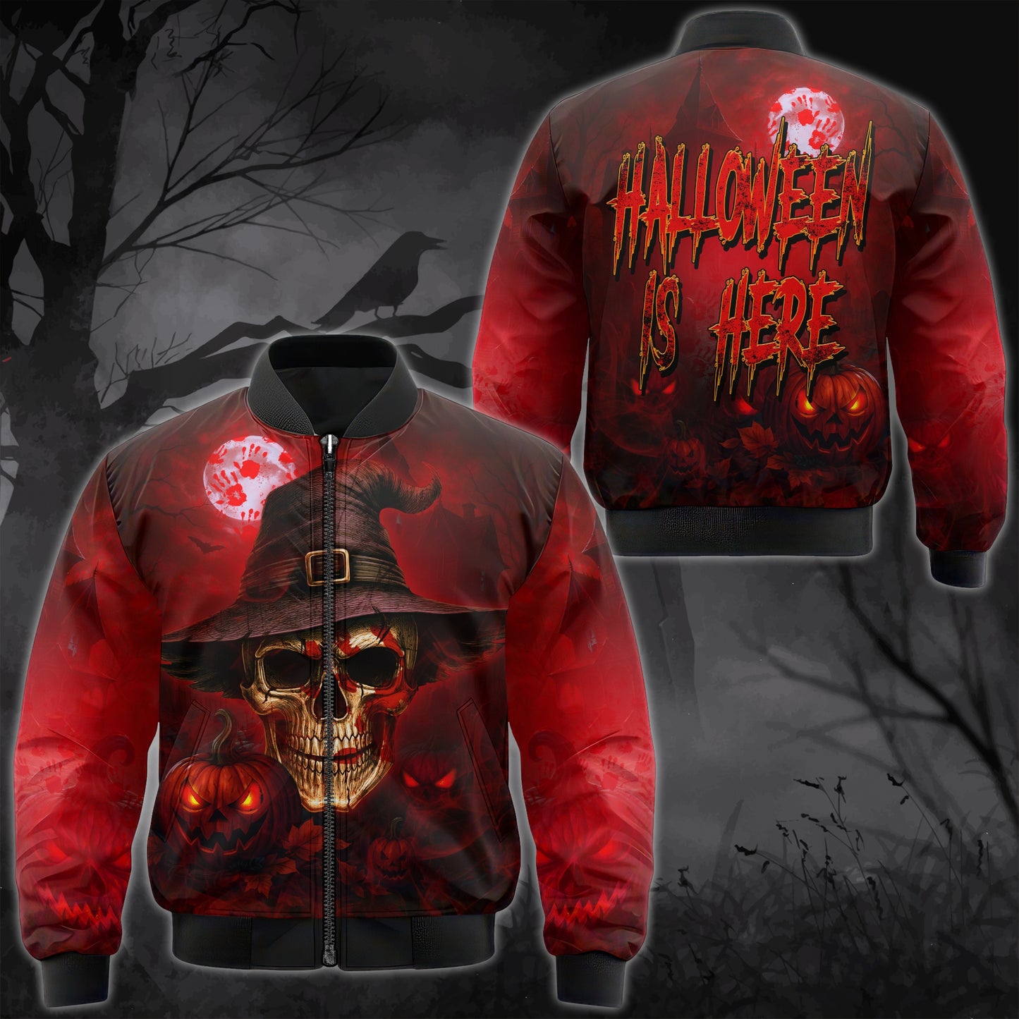 Halloween Is Here Hoodie – Skull And Pumpkin Print 3D Sweatshirt