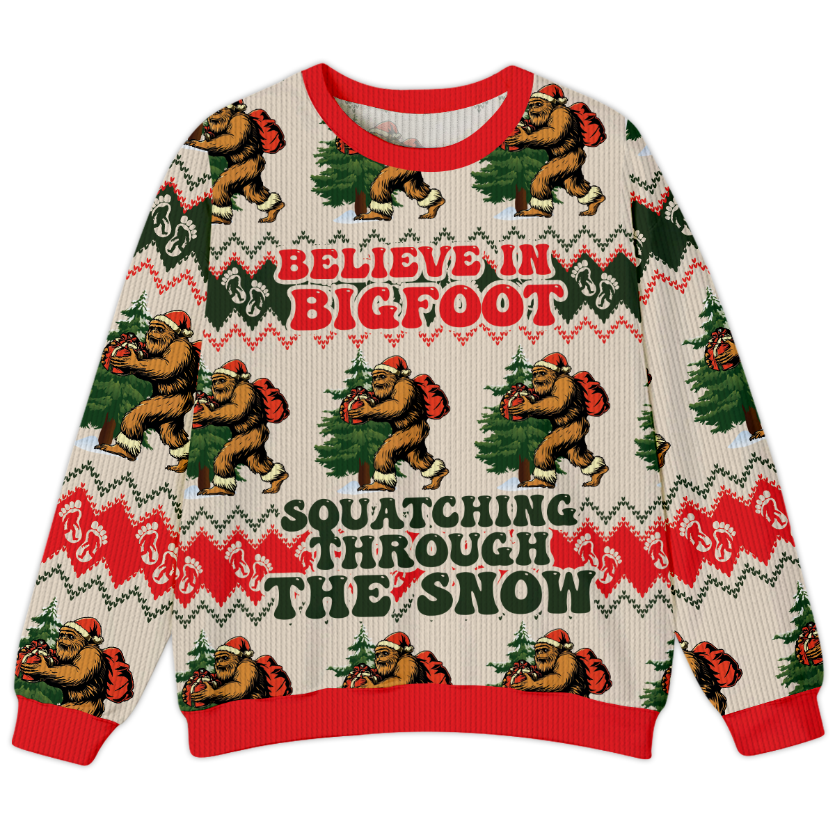 Belived In BigFoot Squatching Through The Snow Ugly Christmas Sweater