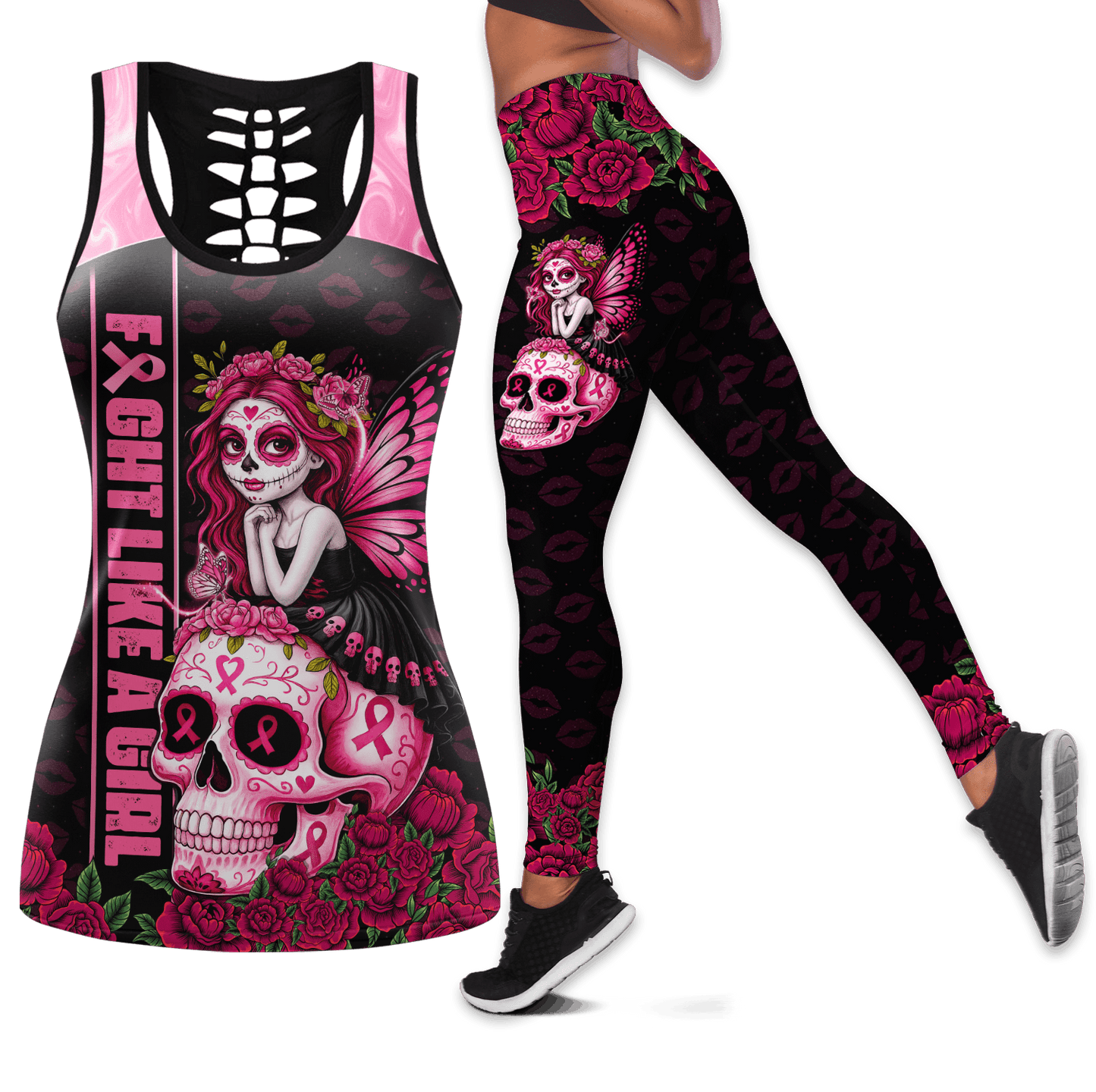 Fight Like A Girl Sugar Skull - Combo Legging Breast Cancer Awareness