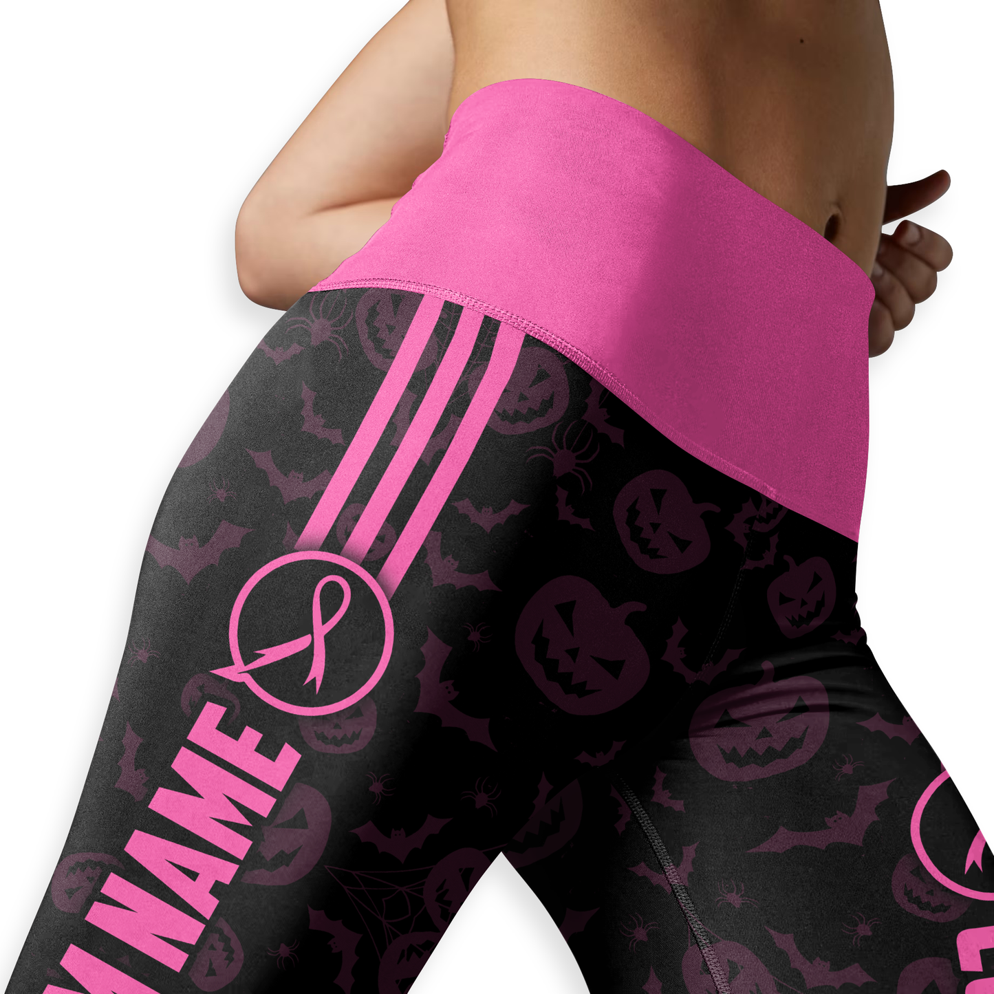Personalized "Fight Like A Girl" Pink Halloween Pumpkin & Bat Leggings and Tank Outfit, Custom Choo