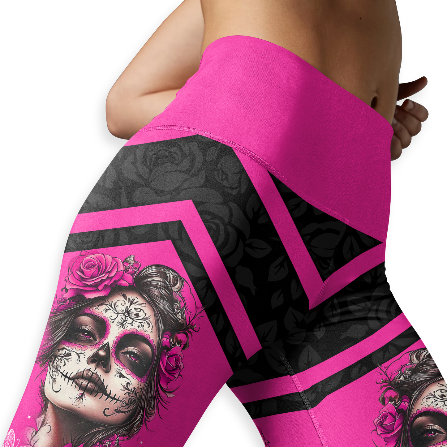 Breast Cancer Awareness Sugar Skull Legging and Hollow Tank Top Set, Custom Choo