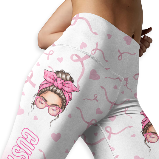 Personalized "Fight Like A Girl" Strong Woman Pink Bandana Leggings and Criss-Cross Tank Set, Custom Choo