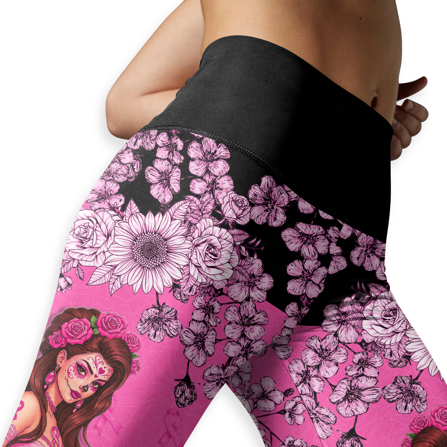 Fight Like A Girl Skull Floral - Combo Legging Breast Cancer Awareness