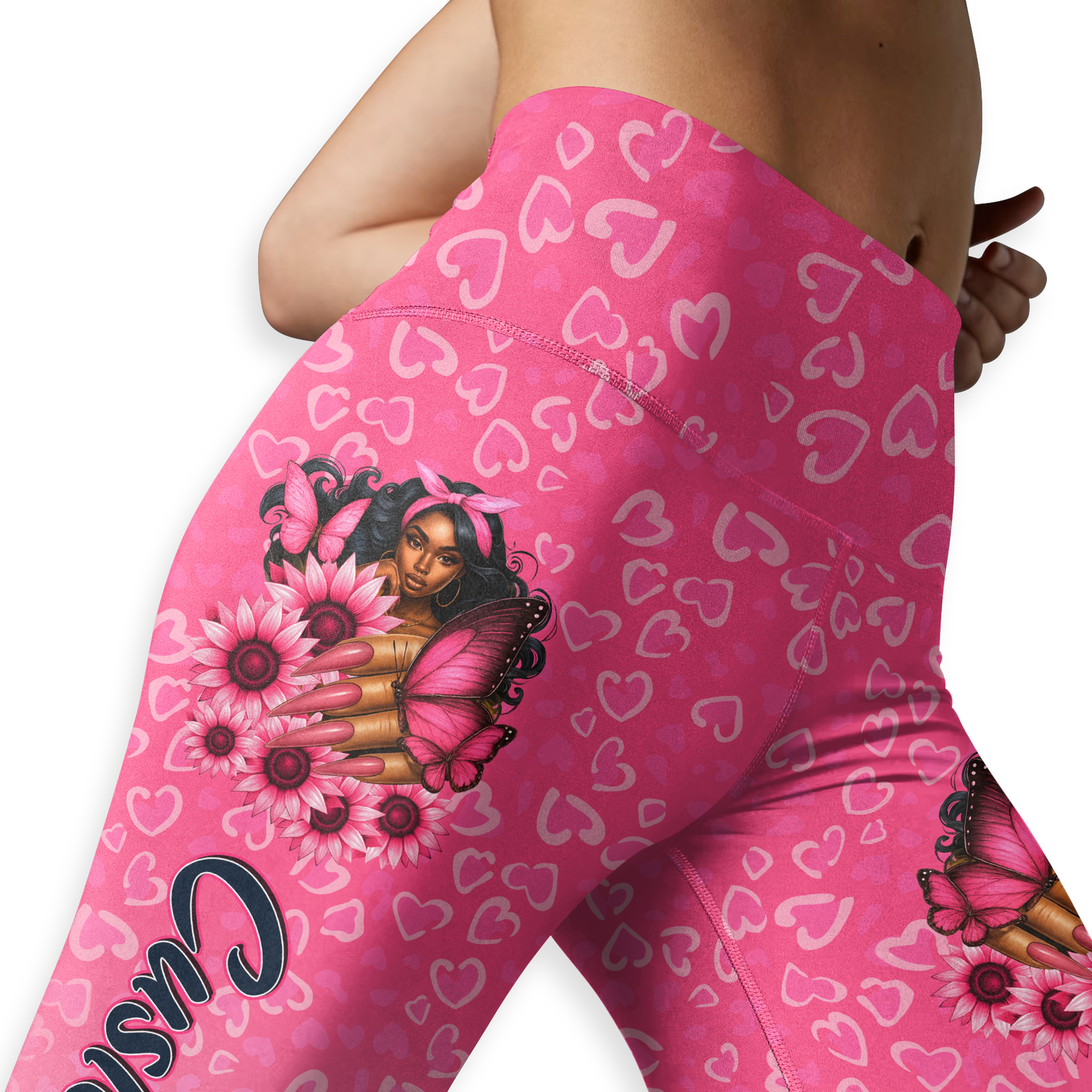 personalized black girl magic pink ribbon faith hope love ombre leggings and criss cross tank set, Custom Choo