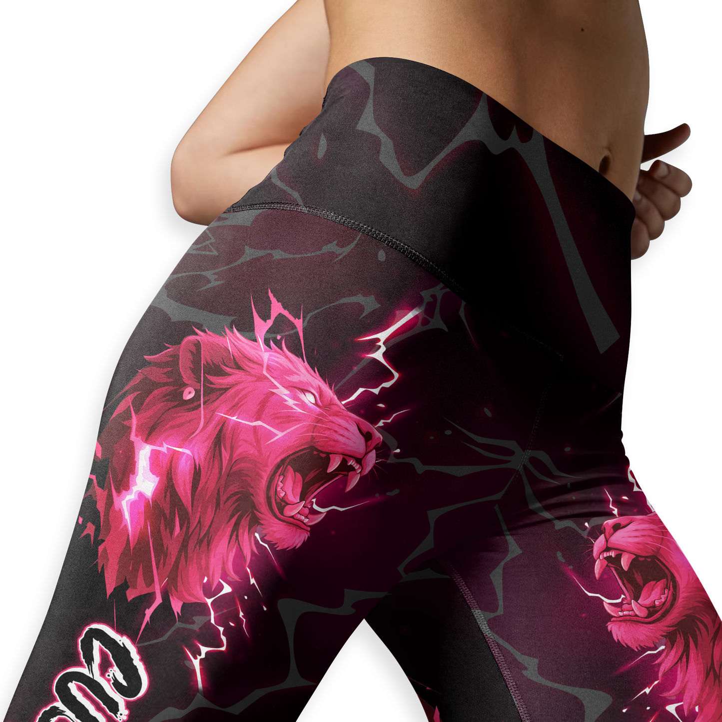 Breast Cancer Awareness Fierce Pink Lion & Lightning Leggings and Tank Outfit
