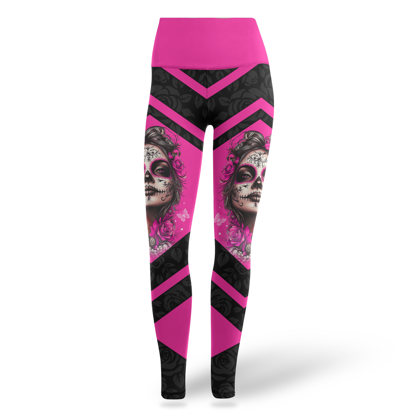 Breast Cancer Awareness Sugar Skull Legging and Hollow Tank Top Set, Custom Choo