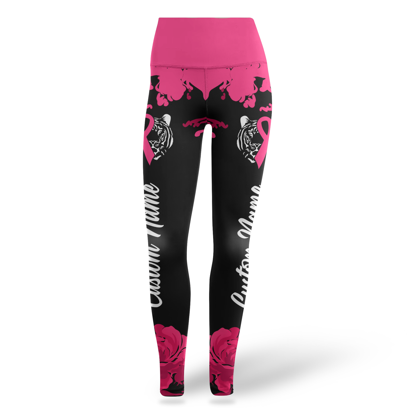 Fiery Tiger Pink Ribbon Warrior Leggings and Criss-Cross Tank Set, Custom Choo