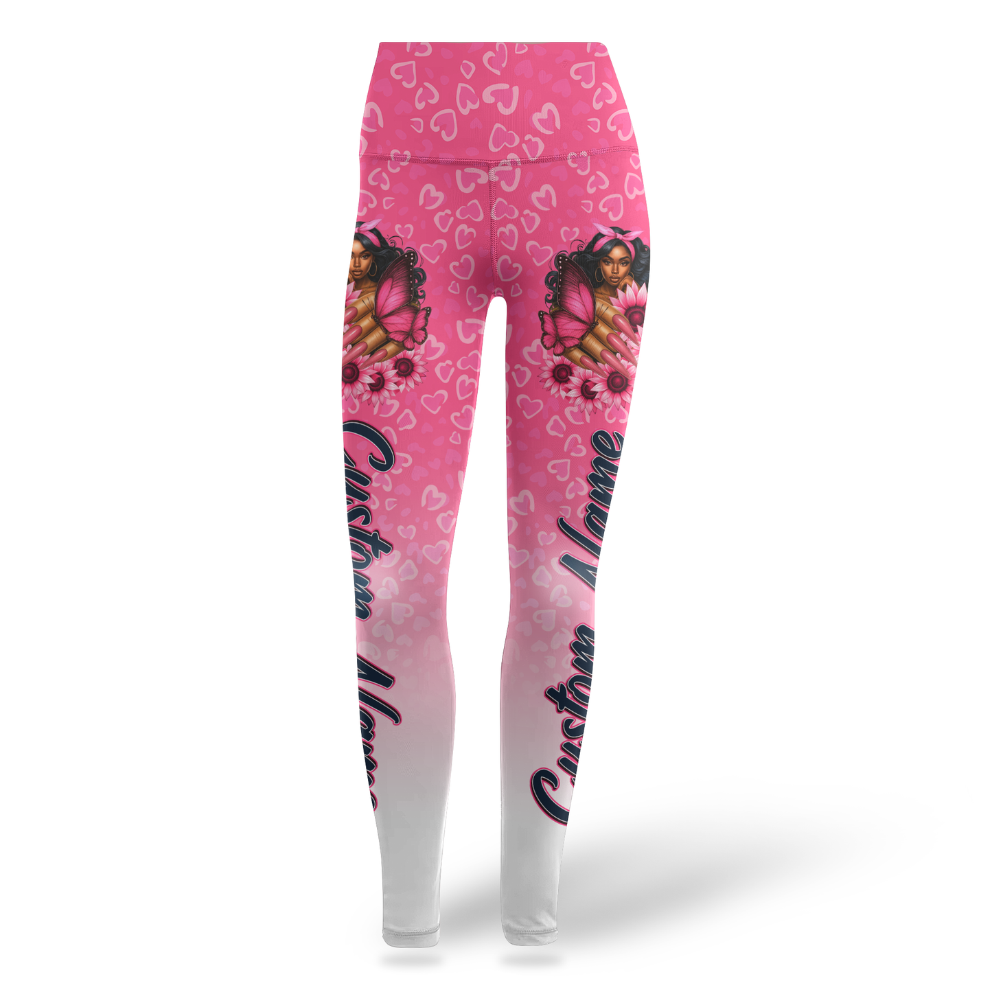 personalized black girl magic pink ribbon faith hope love ombre leggings and criss cross tank set, Custom Choo