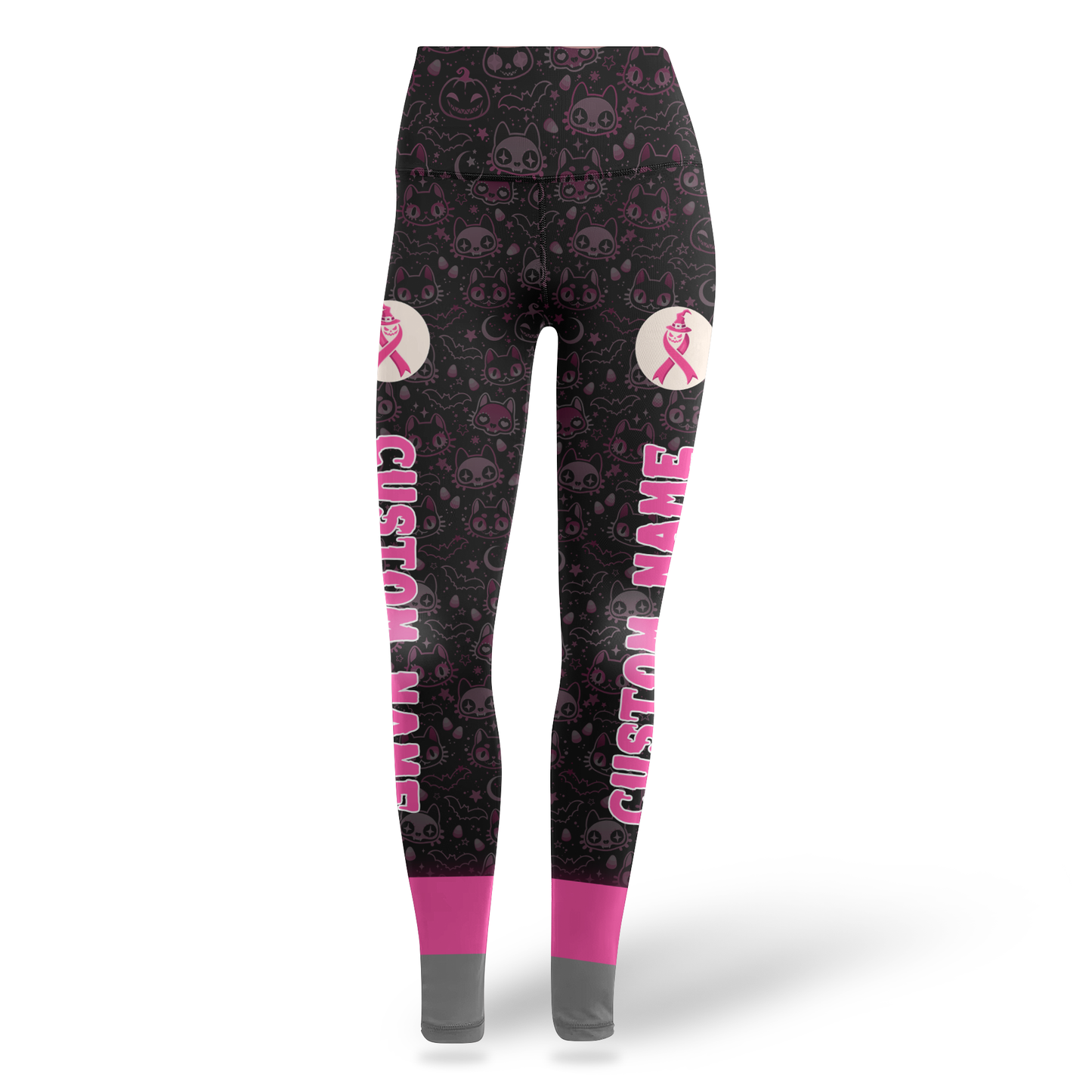 Pink Ribbon Halloween Witch Cat Tank Top & Leggings Set, Custom Choo