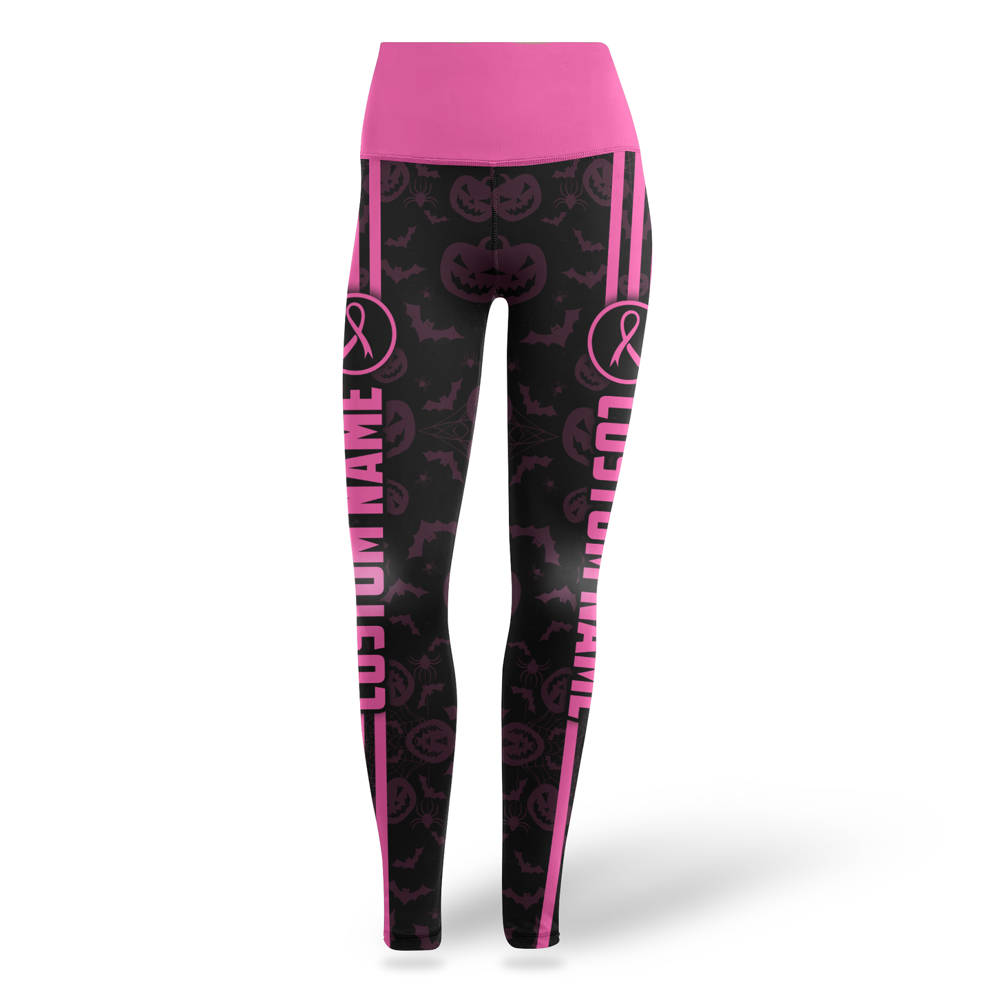 Personalized "Fight Like A Girl" Pink Halloween Pumpkin & Bat Leggings and Tank Outfit, Custom Choo