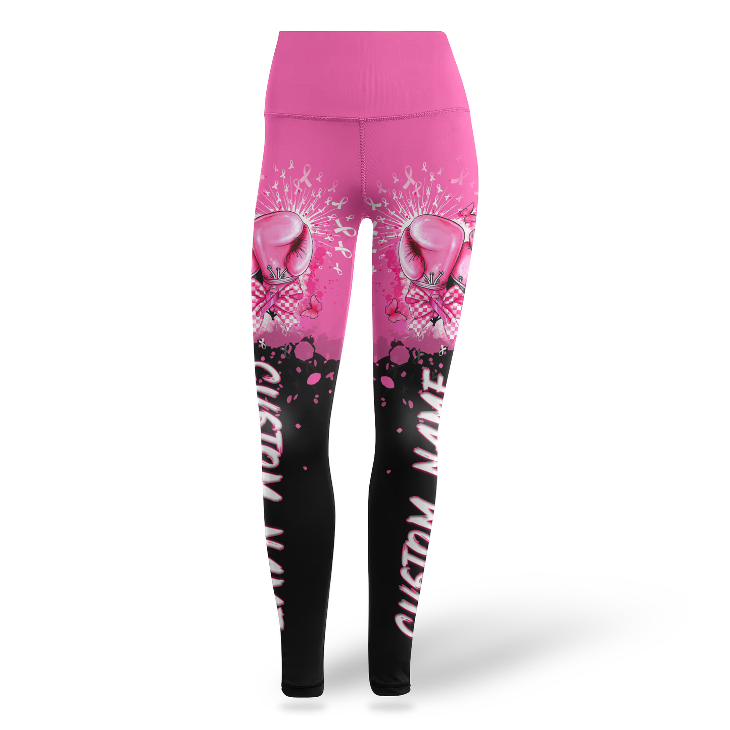 Personalized Pink Ribbon Fighter "Never Give Up" Leggings and Tank Outfit, Custom Choo