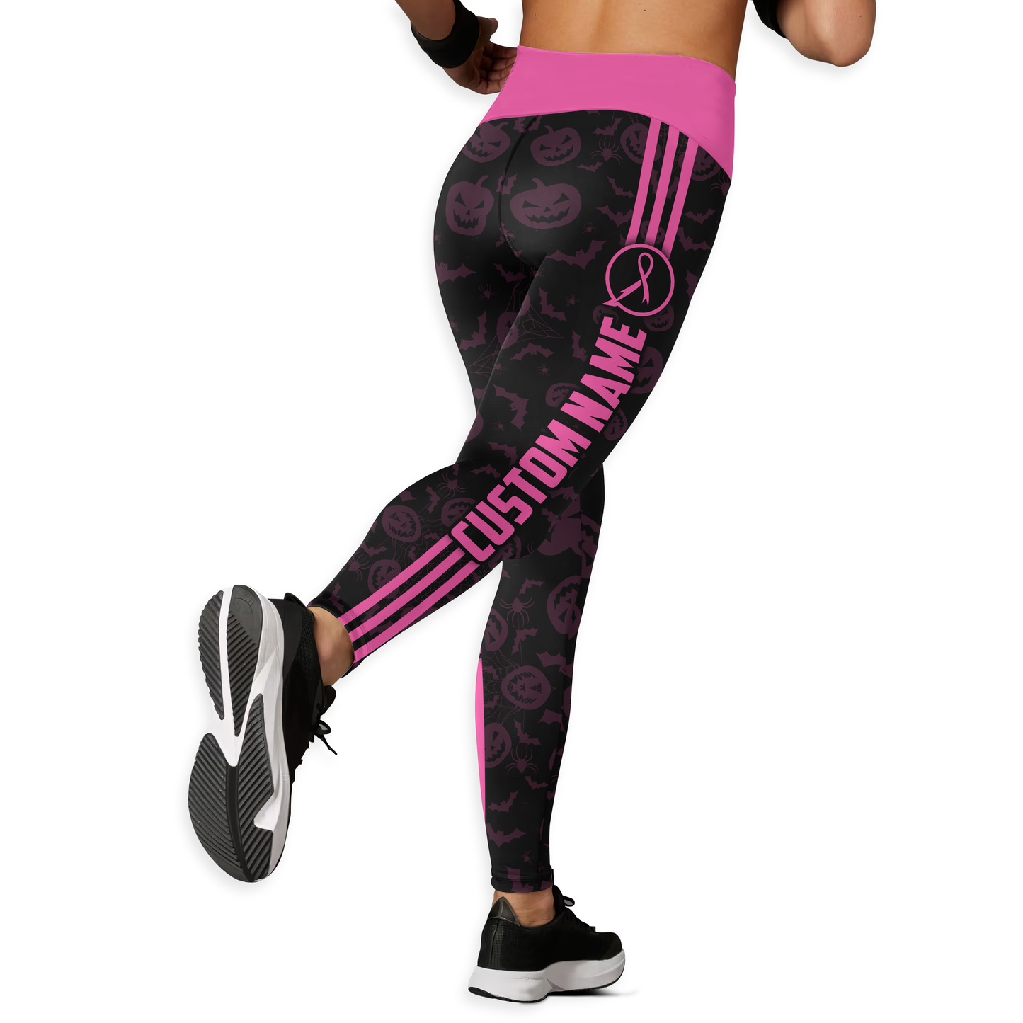 Personalized "Fight Like A Girl" Pink Halloween Pumpkin & Bat Leggings and Tank Outfit, Custom Choo