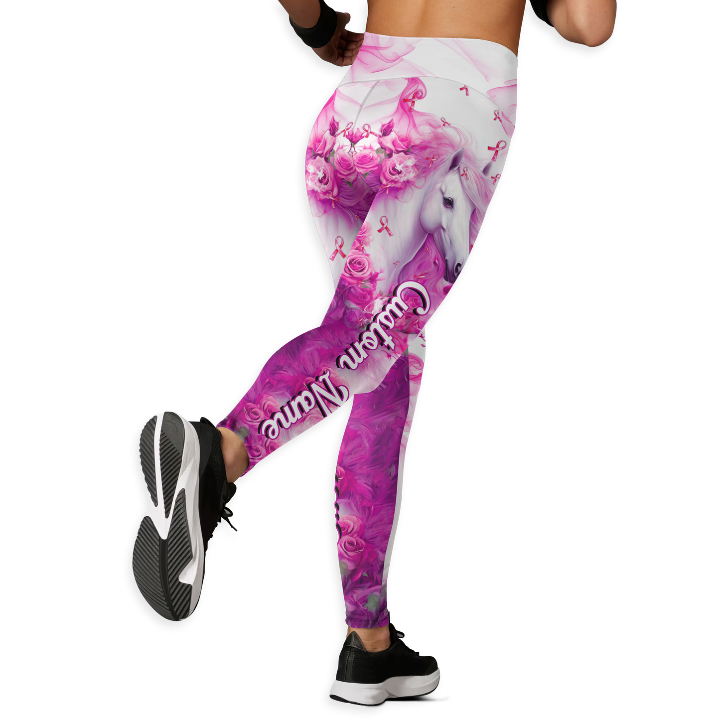 Personalized "Never Give Up" Pink Ribbon Workout Outfit, Custom Choo